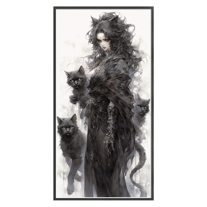 Black Cat Girl - 11CT Stamped Cross Stitch 50*100CM