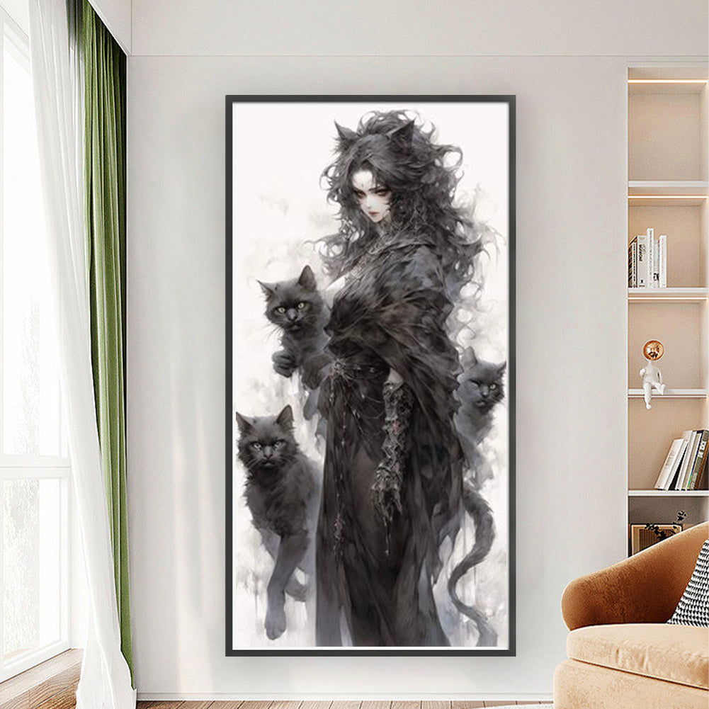 Black Cat Girl - 11CT Stamped Cross Stitch 50*100CM