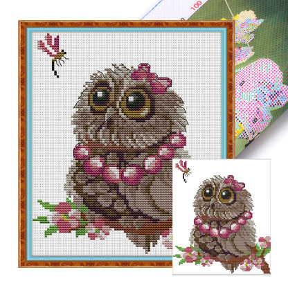 Owl And Dragonfly - 11CT Stamped Cross Stitch 24*28CM(Joy Sunday)