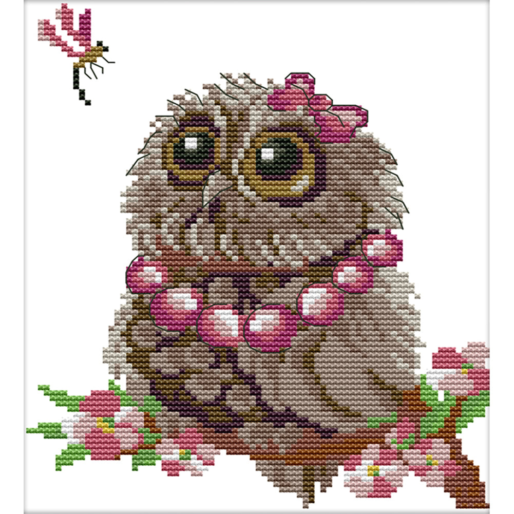 Owl And Dragonfly - 11CT Stamped Cross Stitch 24*28CM(Joy Sunday)