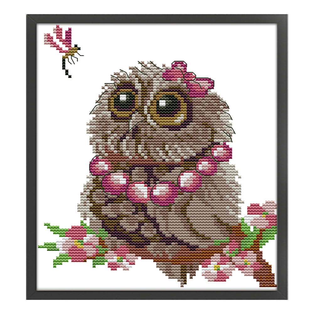 Owl And Dragonfly - 11CT Stamped Cross Stitch 24*28CM(Joy Sunday)