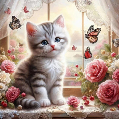 Kitten By The Window - Full Round Drill Diamond Painting 30*30CM