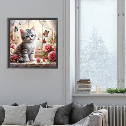 Kitten By The Window - Full Round Drill Diamond Painting 30*30CM