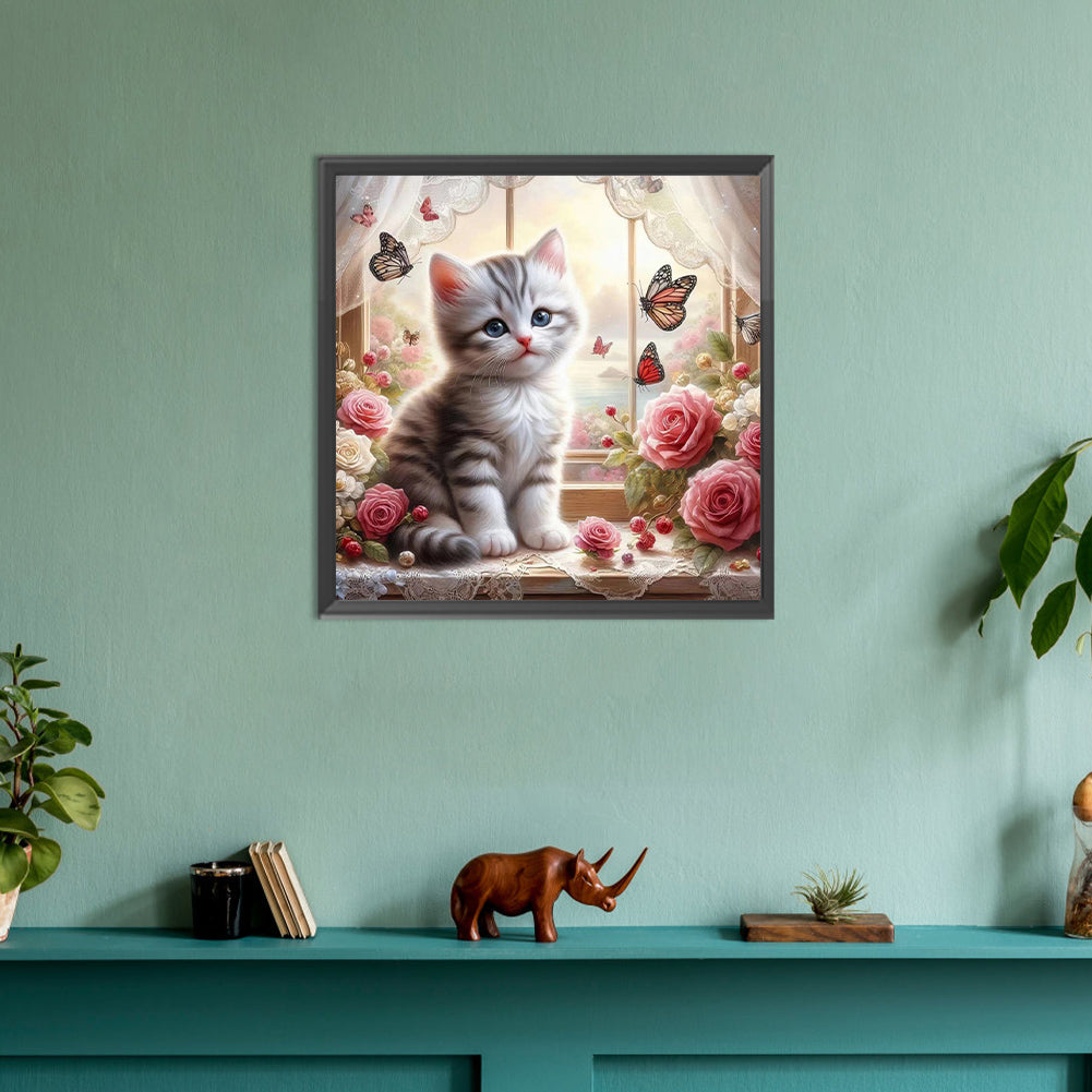 Kitten By The Window - Full Round Drill Diamond Painting 30*30CM