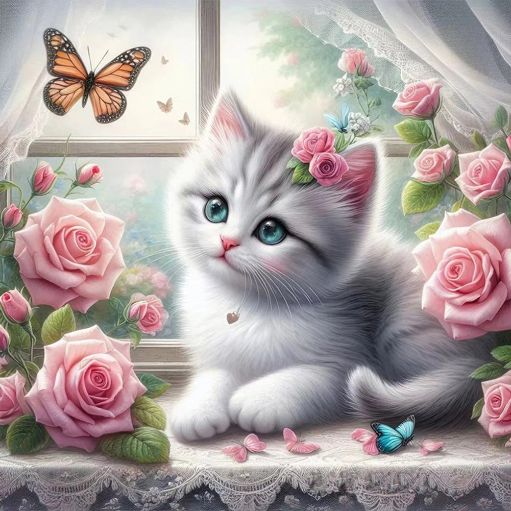 Kitten By The Window - Full Round Drill Diamond Painting 30*30CM