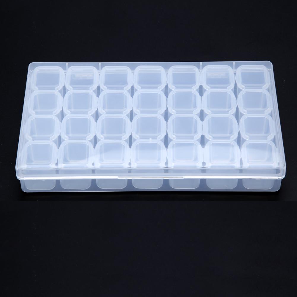 Plastic 28 Slots Clear Nail Tools Jewelry Storage Box Case Organizer Beads