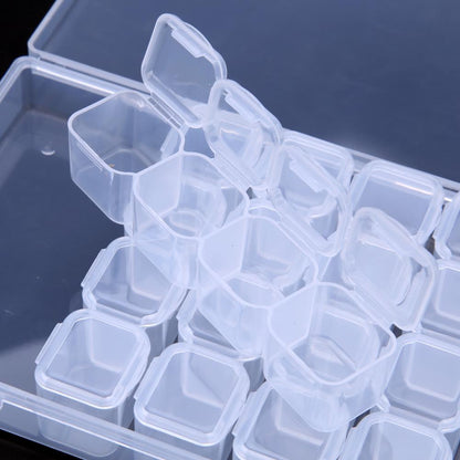 Plastic 28 Slots Clear Nail Tools Jewelry Storage Box Case Organizer Beads