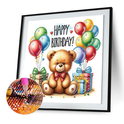 Birthday Teddy Bear - Special Shaped Drill Diamond Painting 30*30CM