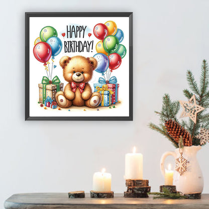 Birthday Teddy Bear - Special Shaped Drill Diamond Painting 30*30CM