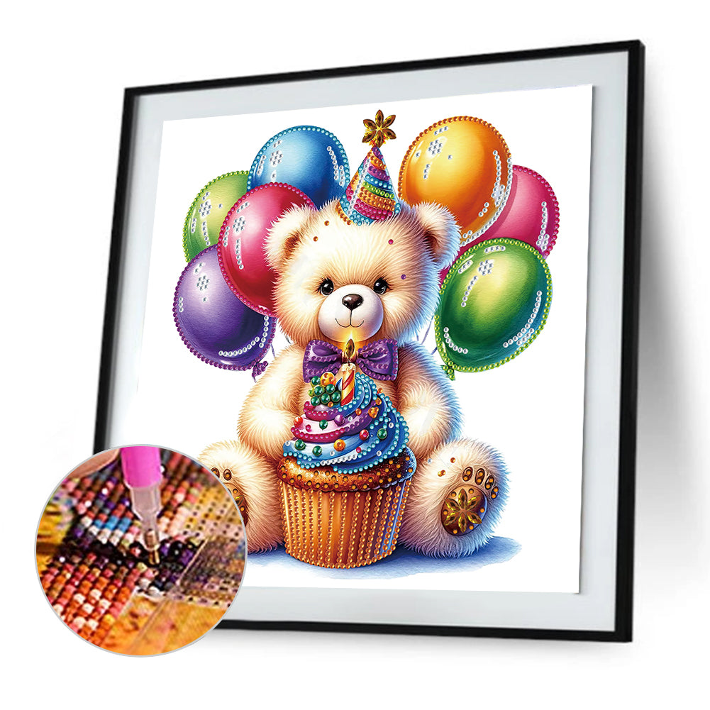 Birthday Teddy Bear - Special Shaped Drill Diamond Painting 30*30CM