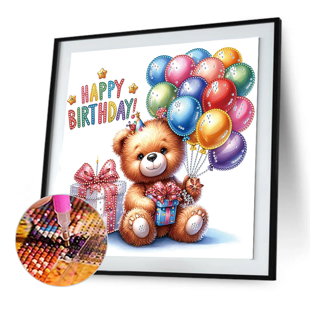 Birthday Teddy Bear - Special Shaped Drill Diamond Painting 30*30CM