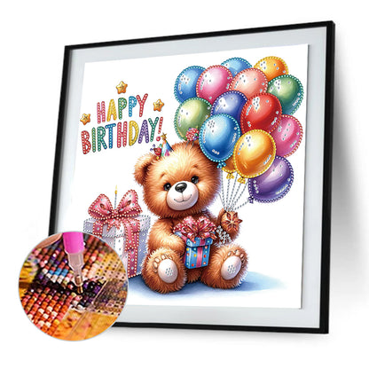 Birthday Teddy Bear - Special Shaped Drill Diamond Painting 30*30CM