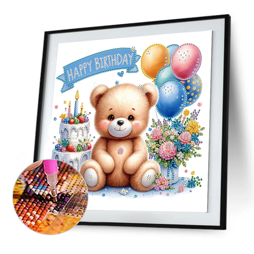 Birthday Teddy Bear - Special Shaped Drill Diamond Painting 30*30CM