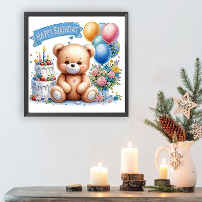 Birthday Teddy Bear - Special Shaped Drill Diamond Painting 30*30CM