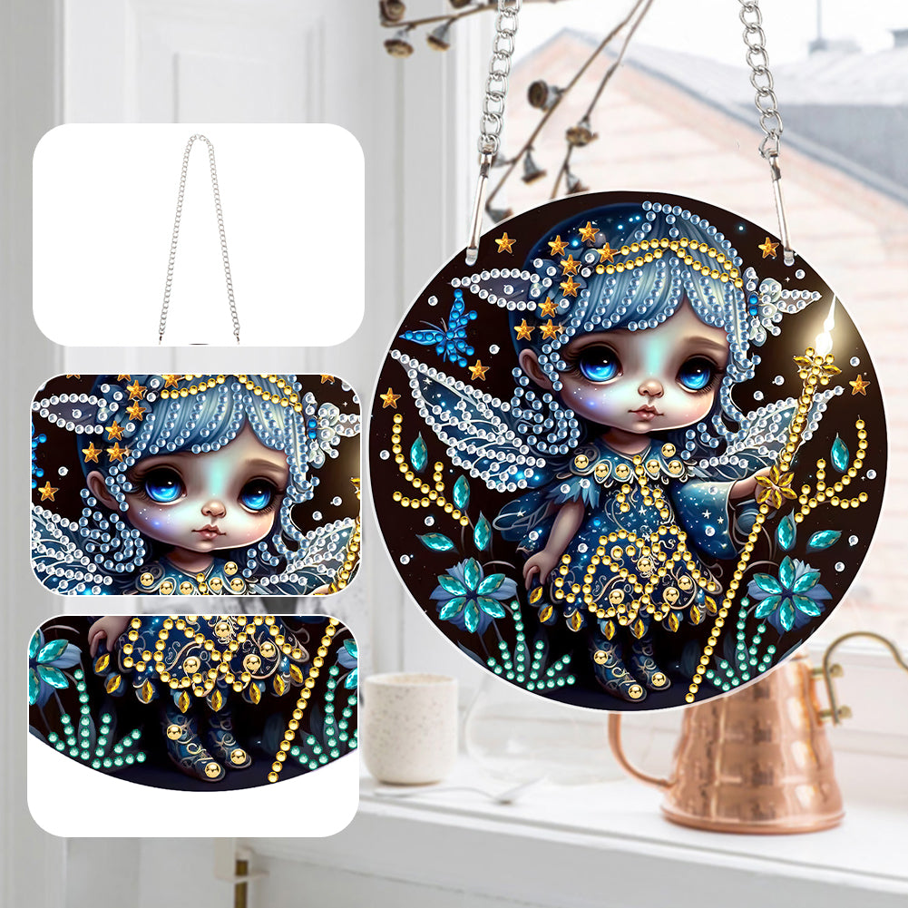 Acrylic Single-Sided 5D DIY Diamond Painting Hanging Pendant(Girl with the Wand)