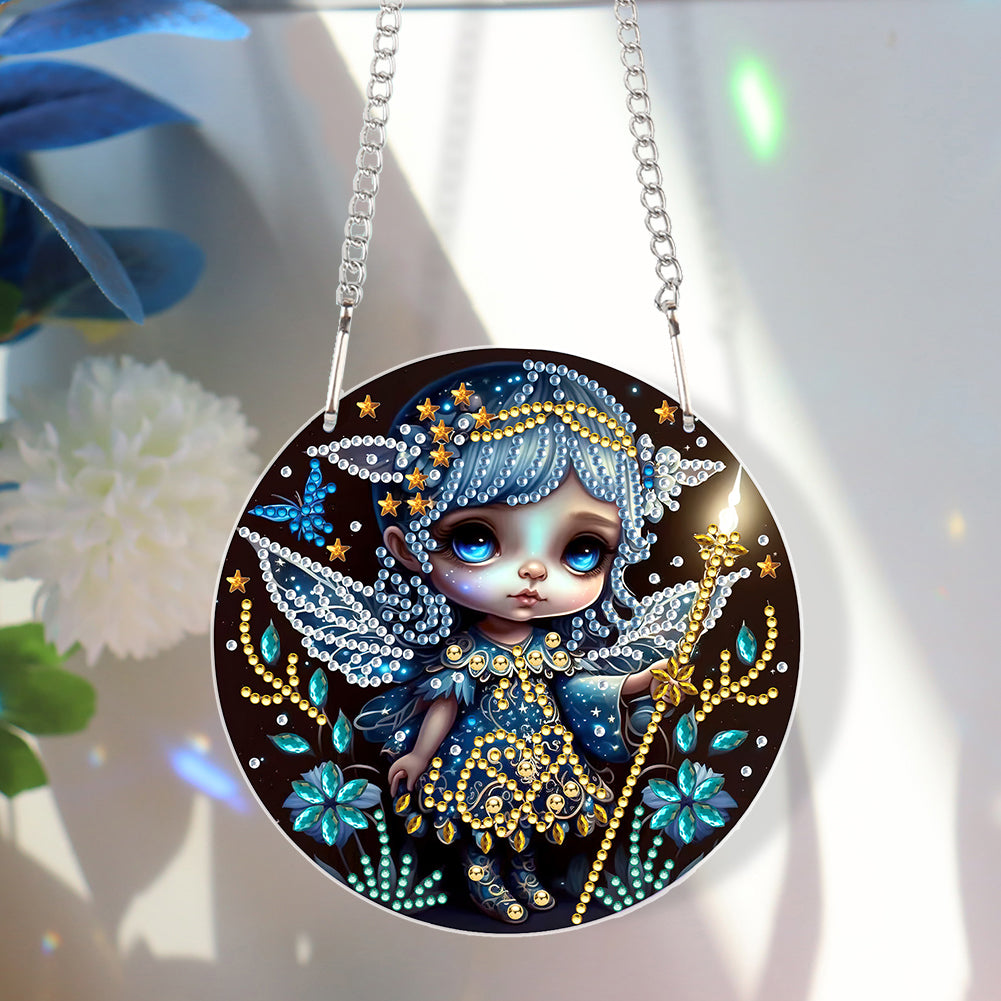 Acrylic Single-Sided 5D DIY Diamond Painting Hanging Pendant(Girl with the Wand)