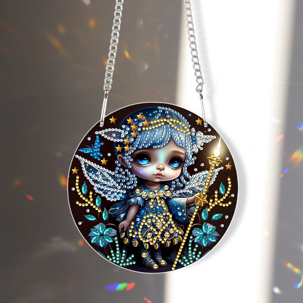 Acrylic Single-Sided 5D DIY Diamond Painting Hanging Pendant(Girl with the Wand)