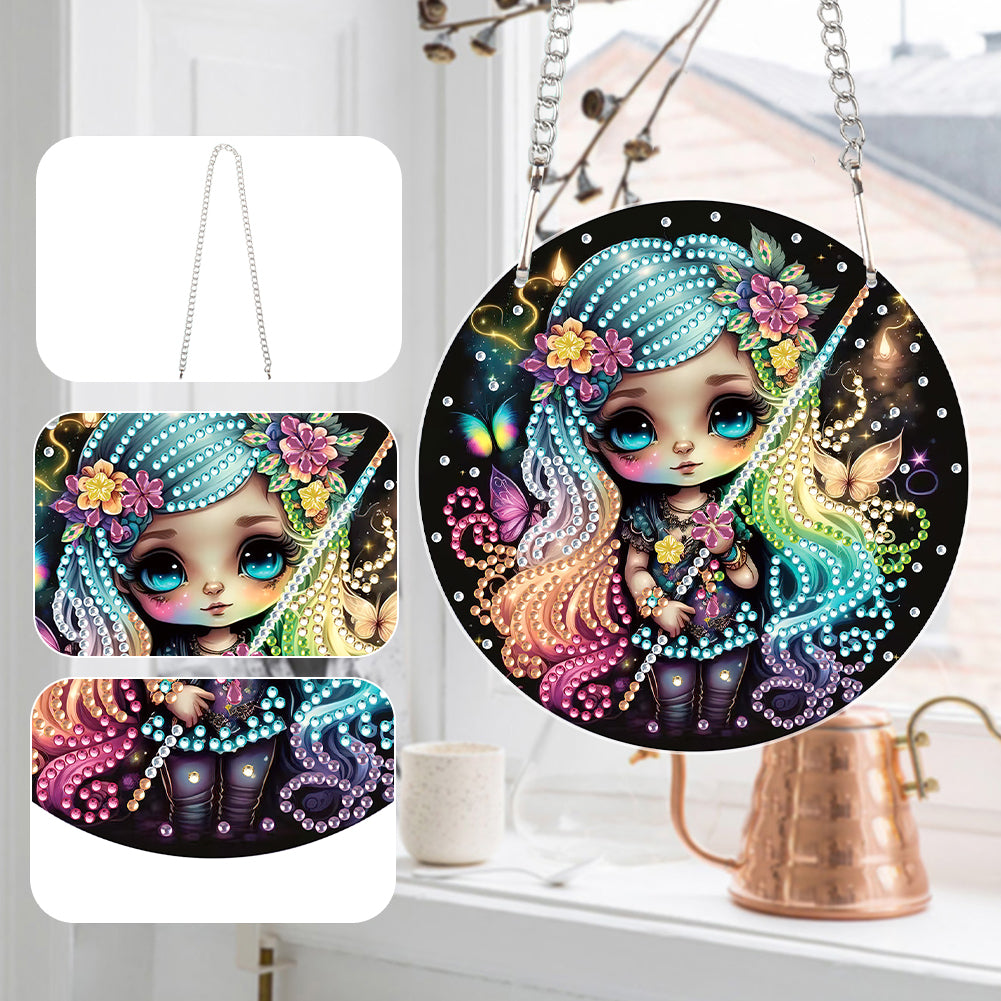 Acrylic Single-Sided Diamond Painting Hanging Pendant (Fluorescent Hair Girl)