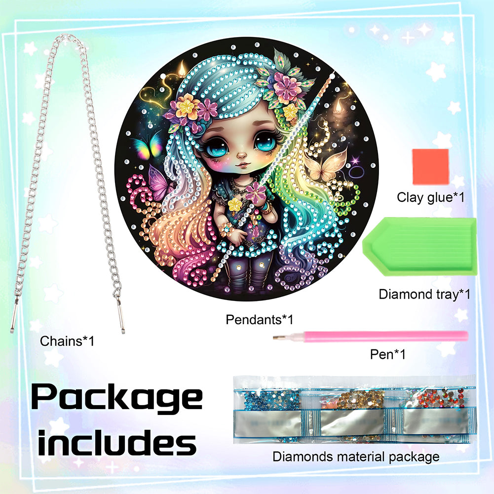 Acrylic Single-Sided Diamond Painting Hanging Pendant (Fluorescent Hair Girl)