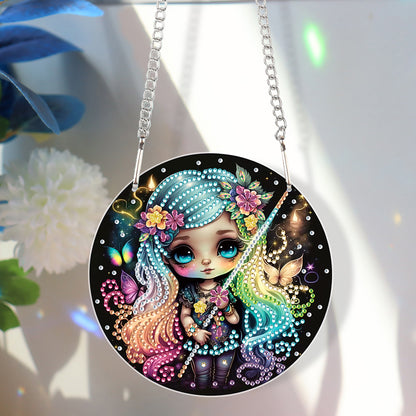 Acrylic Single-Sided Diamond Painting Hanging Pendant (Fluorescent Hair Girl)