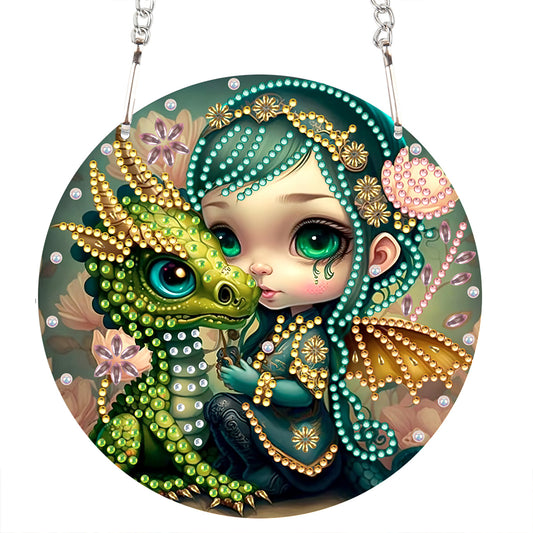 Acrylic Single-Sided 5D DIY Diamond Painting Hanging Pendant (Dragon and Girl)