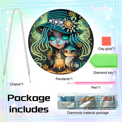 Acrylic Single-Sided 5D DIY Diamond Painting Hanging Pendant (Dragon and Witch)