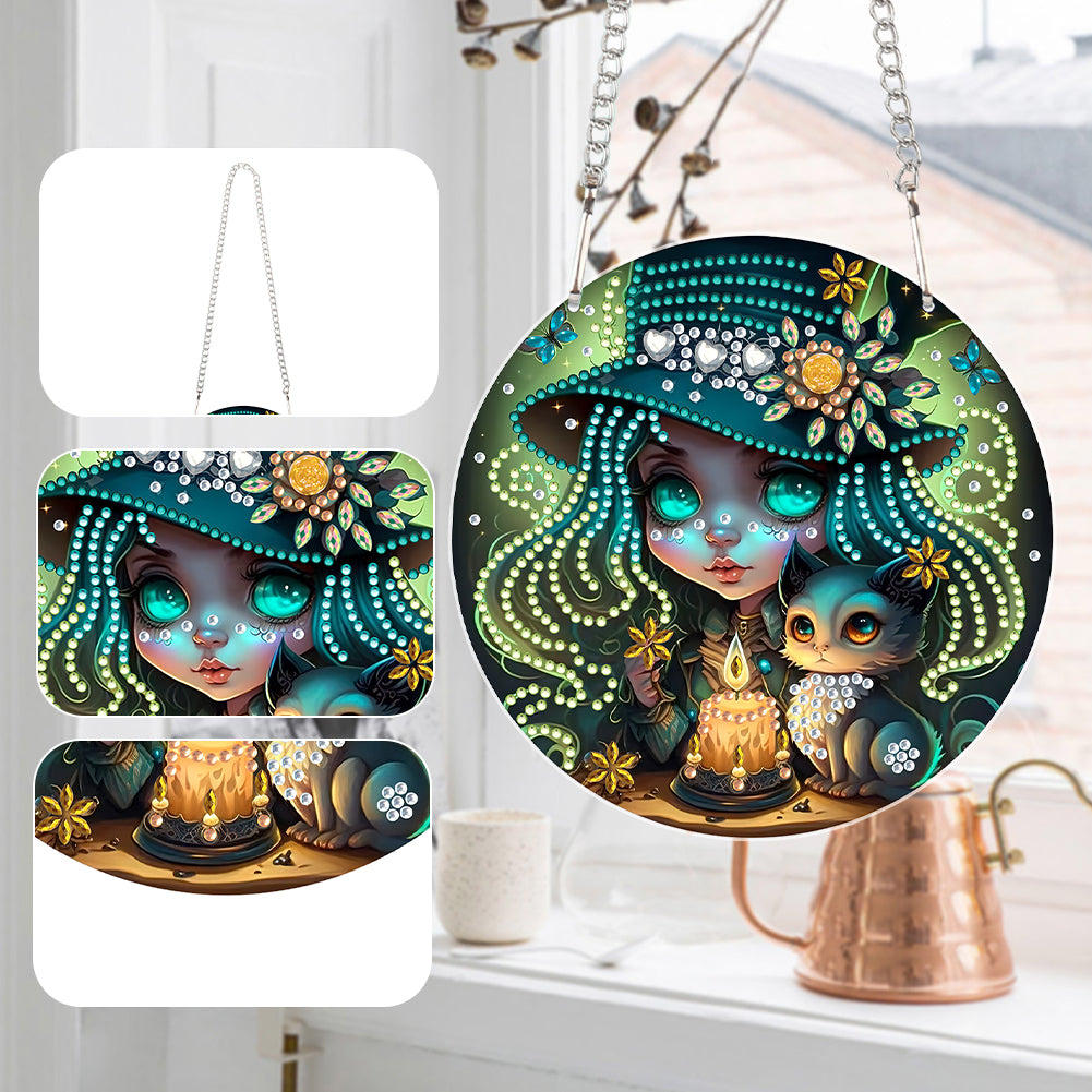 Acrylic Single-Sided 5D DIY Diamond Painting Hanging Pendant (Dragon and Witch)