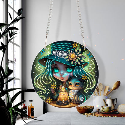 Acrylic Single-Sided 5D DIY Diamond Painting Hanging Pendant (Dragon and Witch)