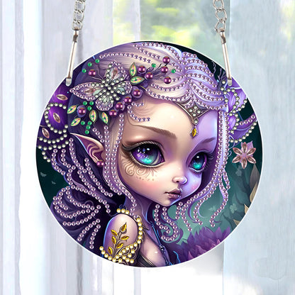 Acrylic Single-Sided 5D DIY Diamond Painting Hanging Pendant(Purple-Haired Girl)