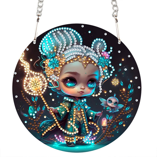 Acrylic Single-Sided Diamond Painting Hanging Pendant (Girl and Magic Wand)