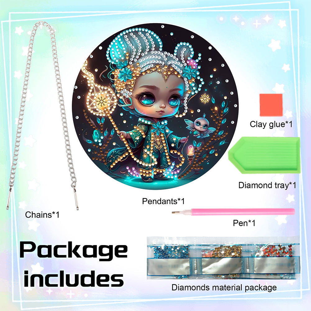 Acrylic Single-Sided Diamond Painting Hanging Pendant (Girl and Magic Wand)