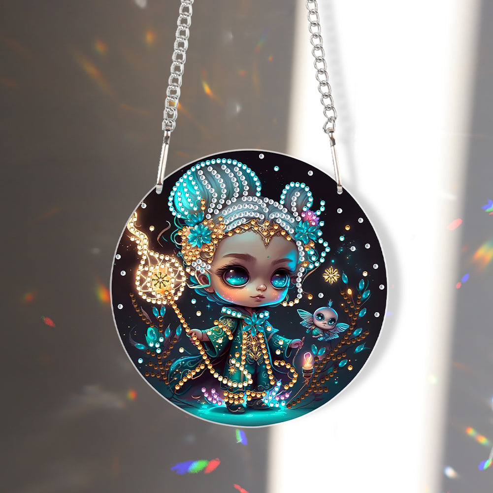 Acrylic Single-Sided Diamond Painting Hanging Pendant (Girl and Magic Wand)