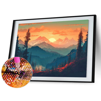 Hillside Sunset - Full Round Drill Diamond Painting 40*30CM