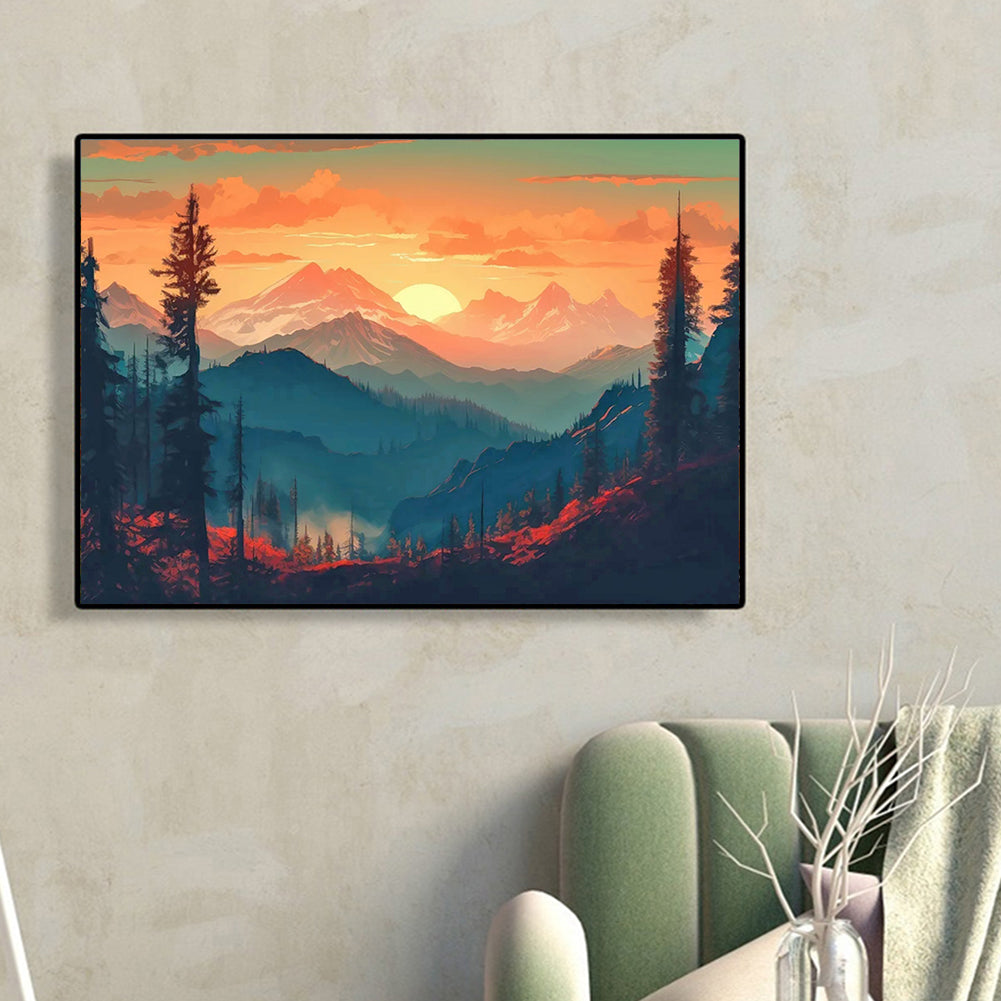 Hillside Sunset - Full Round Drill Diamond Painting 40*30CM