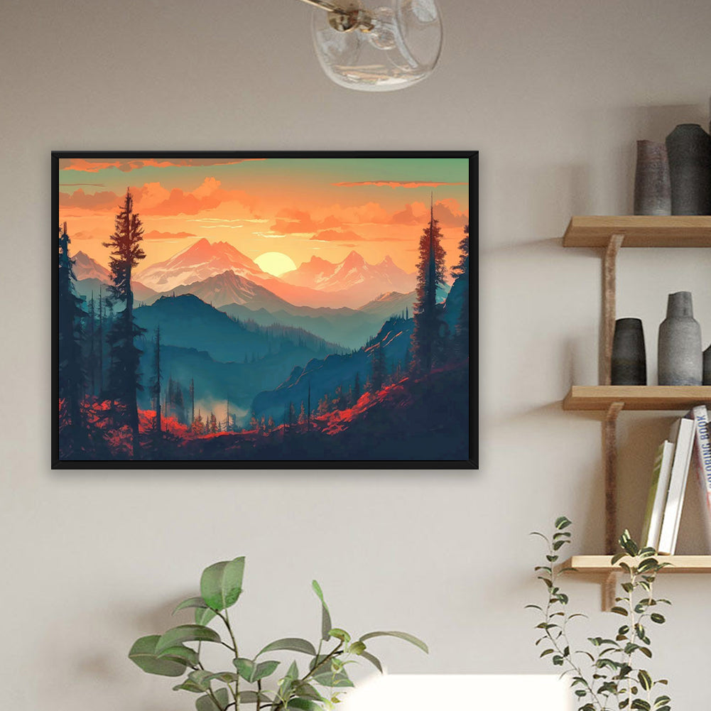 Hillside Sunset - Full Round Drill Diamond Painting 40*30CM