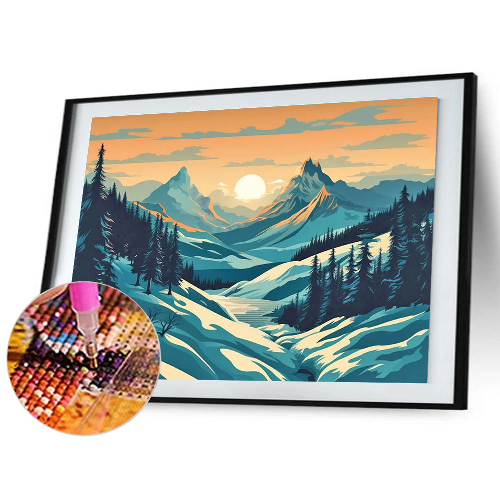 Hillside Sunset - Full Round Drill Diamond Painting 40*30CM