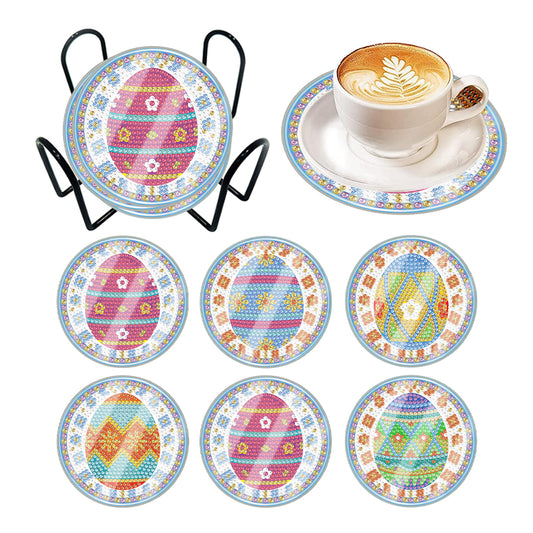 6 Pcs Easter Washable Special Shape Diamond Painting Coaster with Holder (Egg)