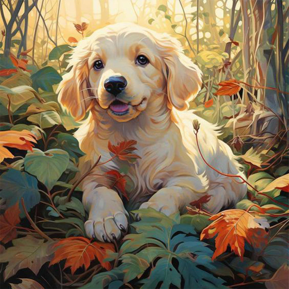 Puppy In Forest - Full Round Drill Diamond Painting 30*30CM