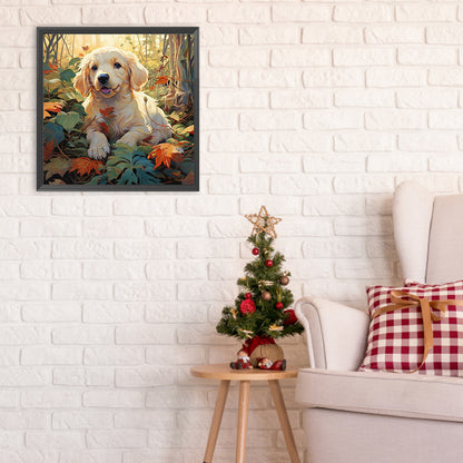 Puppy In Forest - Full Round Drill Diamond Painting 30*30CM