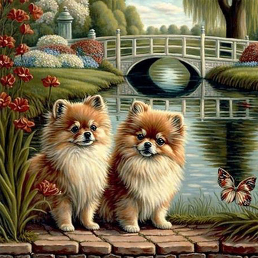 Puppy In The Park - Full Round Drill Diamond Painting 30*30CM