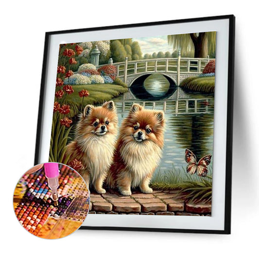 Puppy In The Park - Full Round Drill Diamond Painting 30*30CM