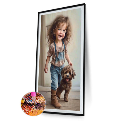 Little Girl With Puppy - Full Round Drill Diamond Painting 40*70CM