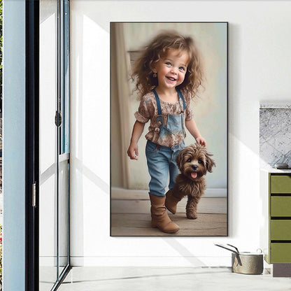 Little Girl With Puppy - Full Round Drill Diamond Painting 40*70CM