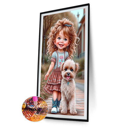 Little Girl With Puppy - Full Round Drill Diamond Painting 40*70CM