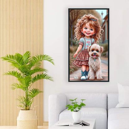 Little Girl With Puppy - Full Round Drill Diamond Painting 40*70CM