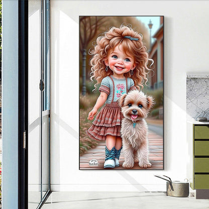 Little Girl With Puppy - Full Round Drill Diamond Painting 40*70CM