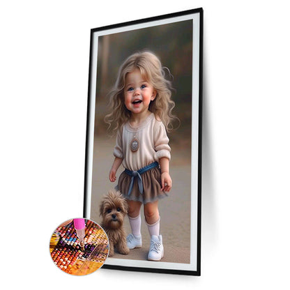 Little Girl With Puppy - Full Round Drill Diamond Painting 40*70CM