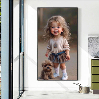 Little Girl With Puppy - Full Round Drill Diamond Painting 40*70CM