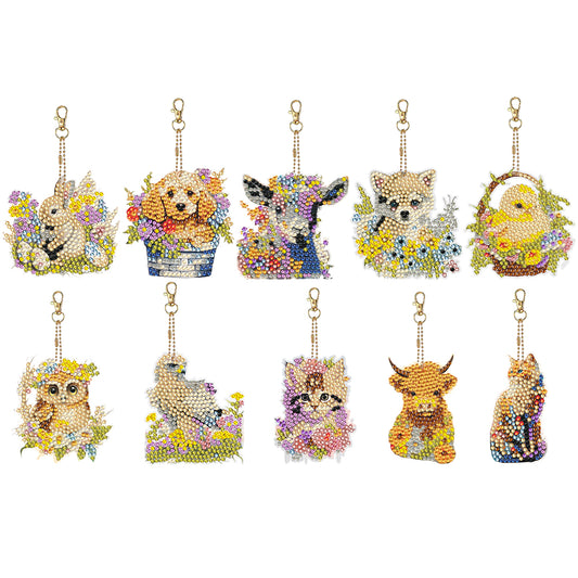 10Pcs Rabbit Double Sided Diamond Painting Keychain Pendant for Beginners Adults
