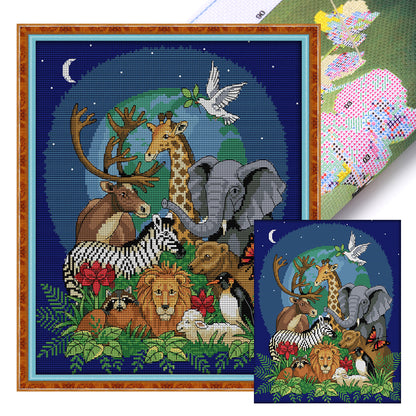 Animal World(2) - 11CT Stamped Cross Stitch 43*50CM(Joy Sunday)